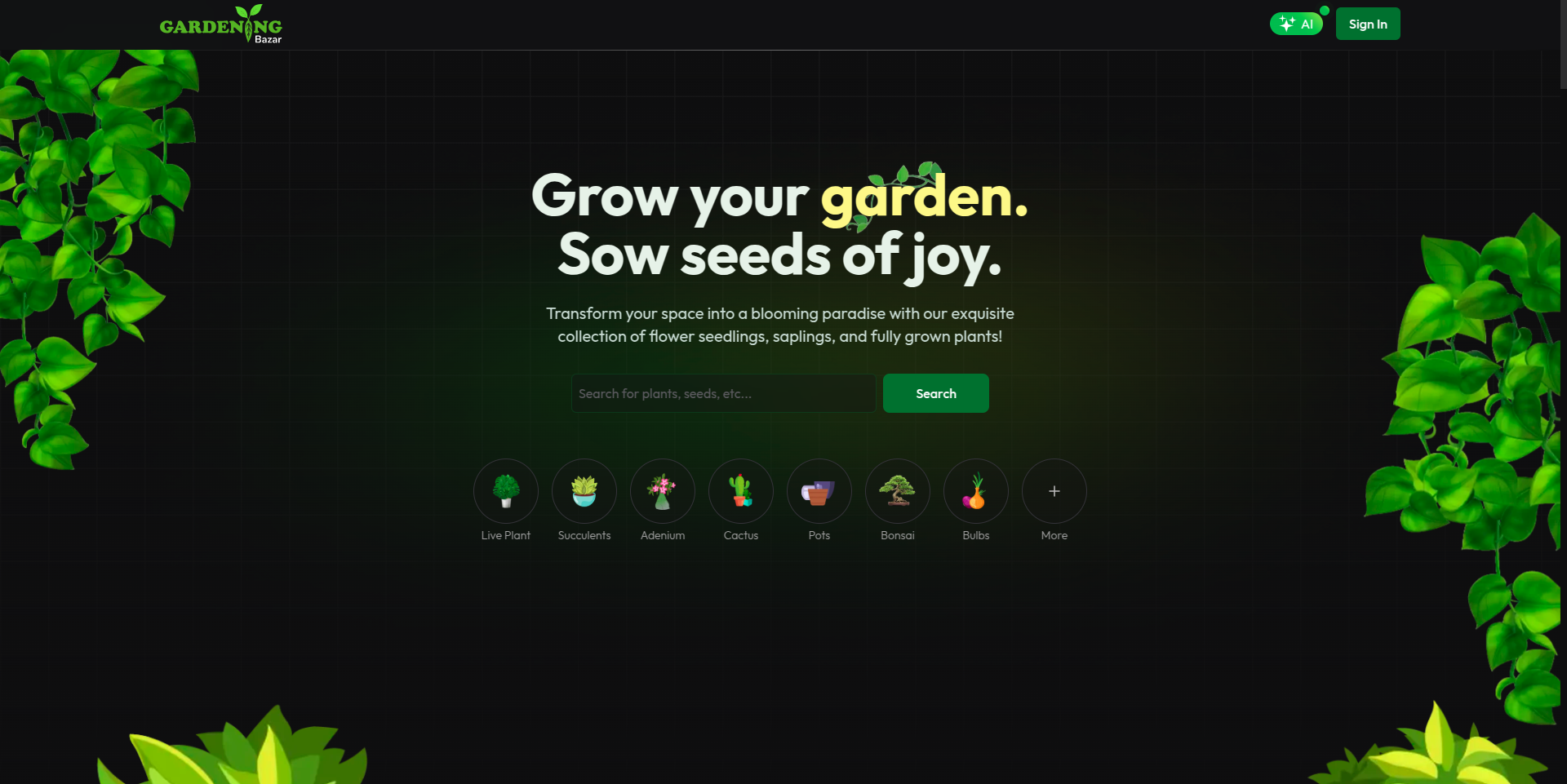 Gardening Bazar for Online Retail
